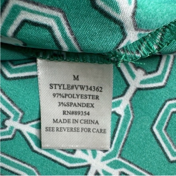 ADRIENNE VITTADINI V-Neck Button Front Blouse, Green, Black & White, Size M. - Picture 9 of 12